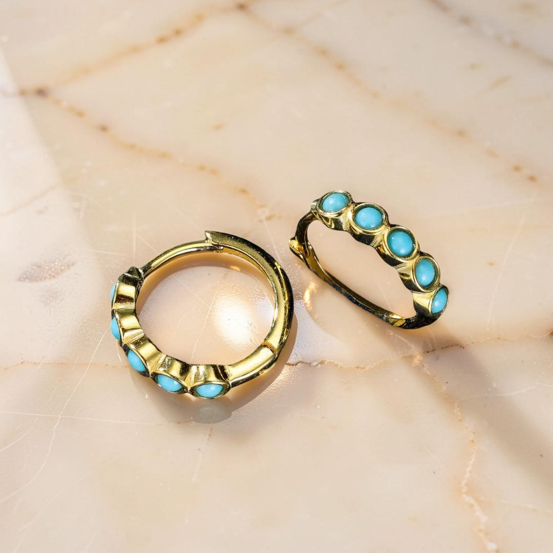 ATELIER-TIBET – Boucles d’Oreilles Turquoise – Rêve Bleu, Argent Plaqué Or