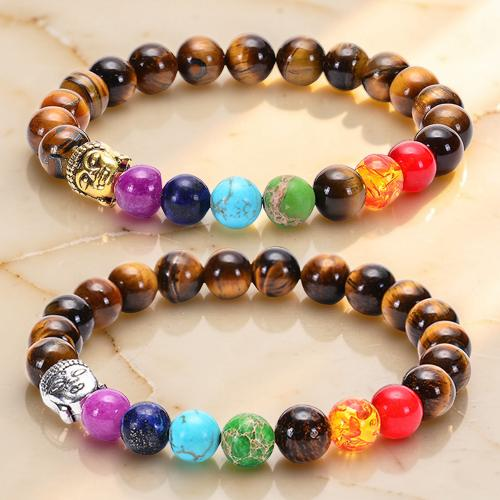 ATELIER-TIBET – Bracelet 7 Chakras Œil de Tigre et Pierres Naturelles - Bouddha
