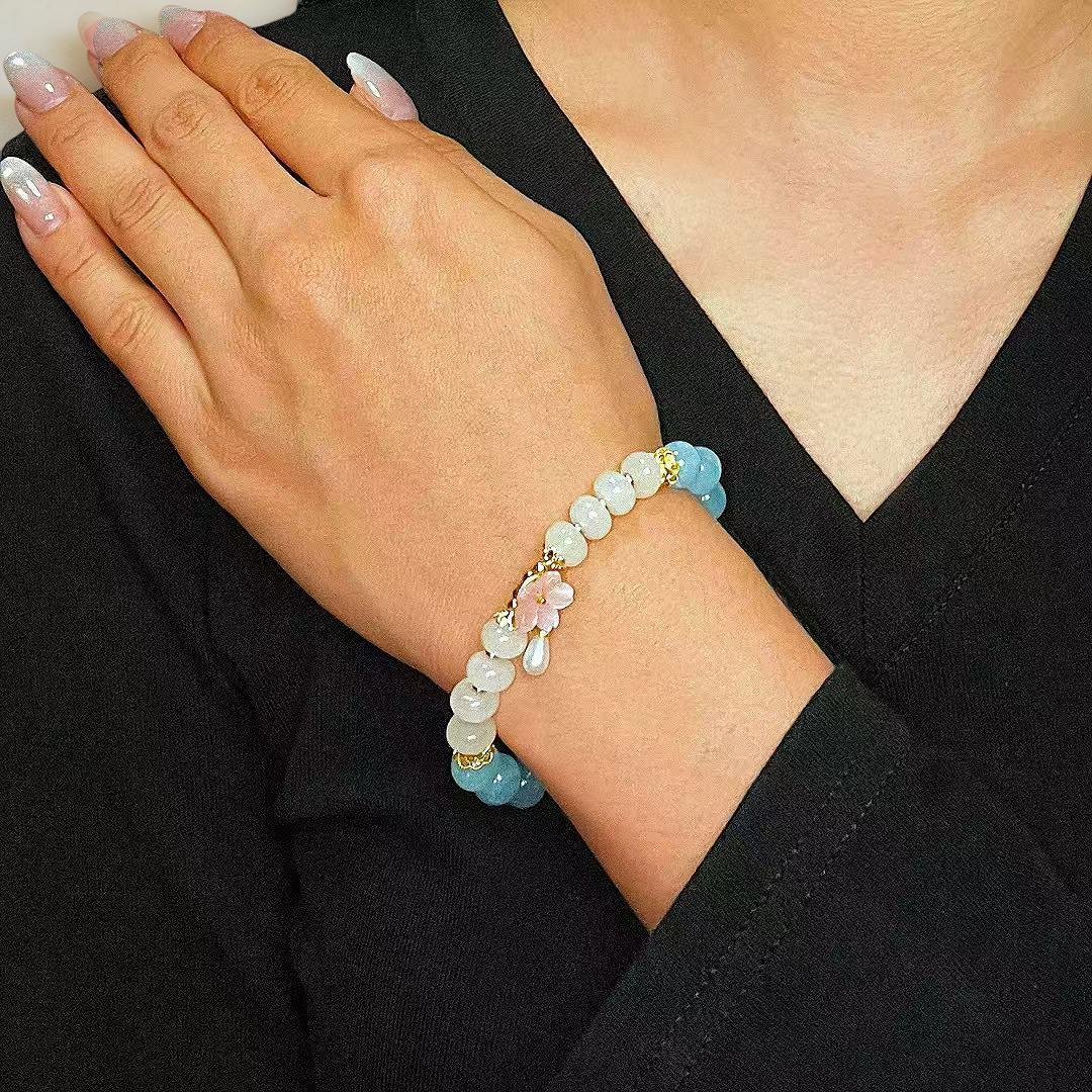 ATELIER-TIBET – Bracelet Aigue-Marine et Agate – Fleur de Rosée