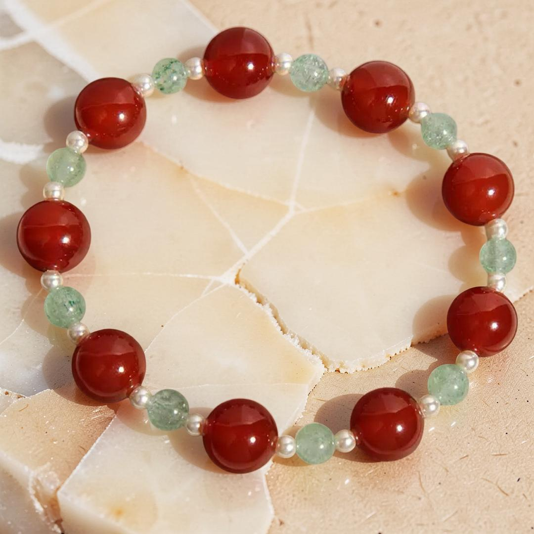 ATELIER-TIBET – Bracelet Agate Rouge et Quartz Fraise Vert – Éclat Vital