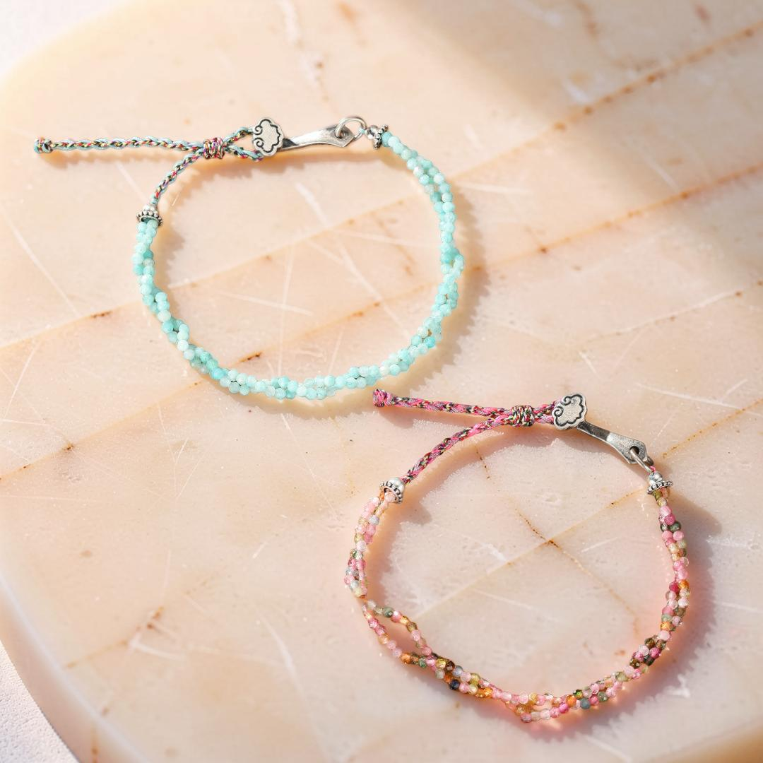 ATELIER-TIBET – Bracelet Amazonite ou Tourmaline – Essence, Argent