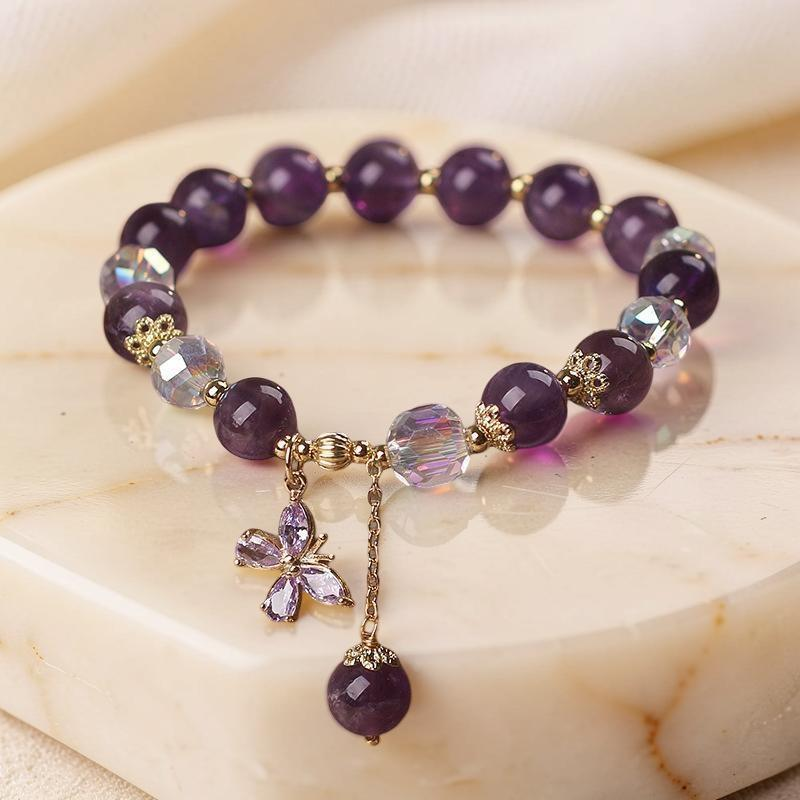 ATELIER-TIBET – Bracelet Améthyste et Quartz Clair – Papillon