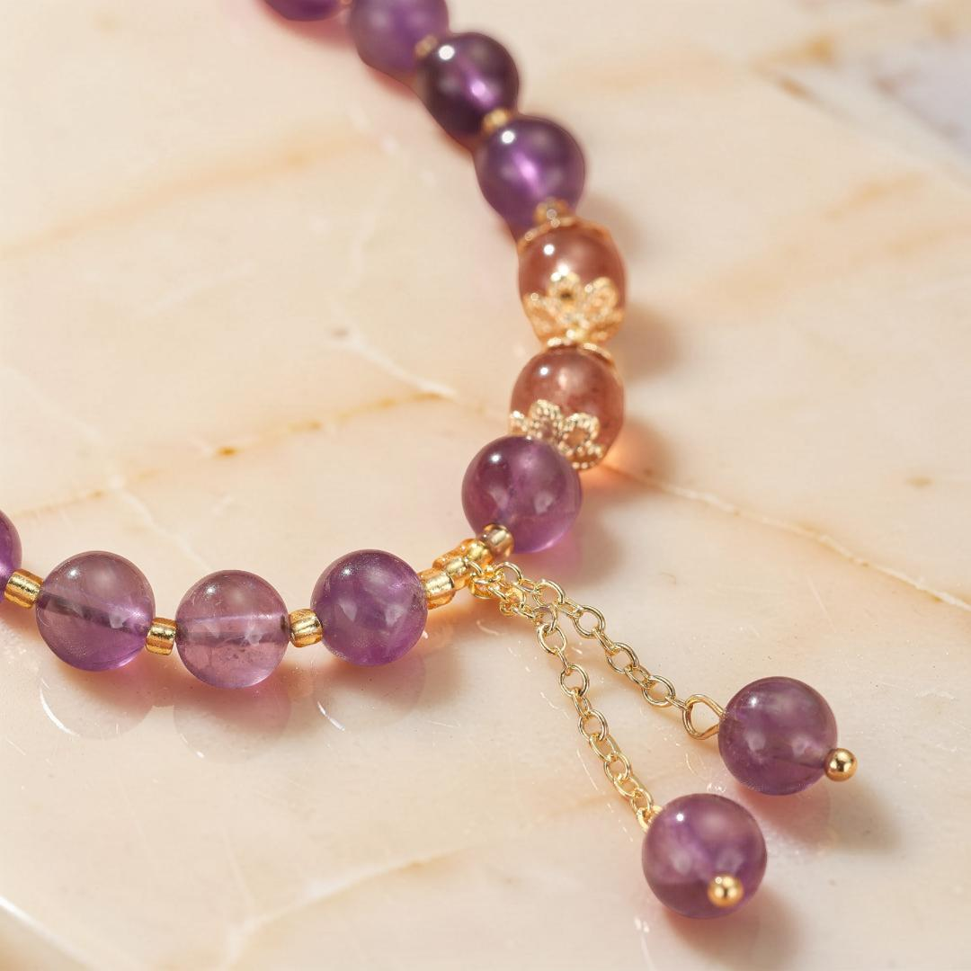 ATELIER-TIBET – Bracelet Améthyste et Quartz Fraise – Aura Splendide