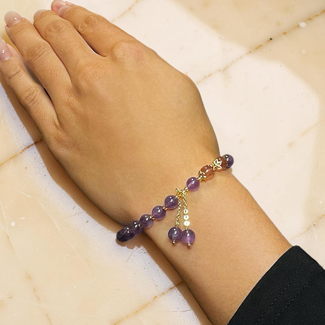 ATELIER-TIBET – Bracelet Améthyste et Quartz Fraise – Aura Splendide