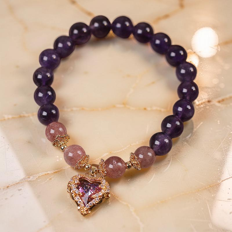 ATELIER-TIBET – Bracelet Améthyste et Quartz Fraise – Espoir