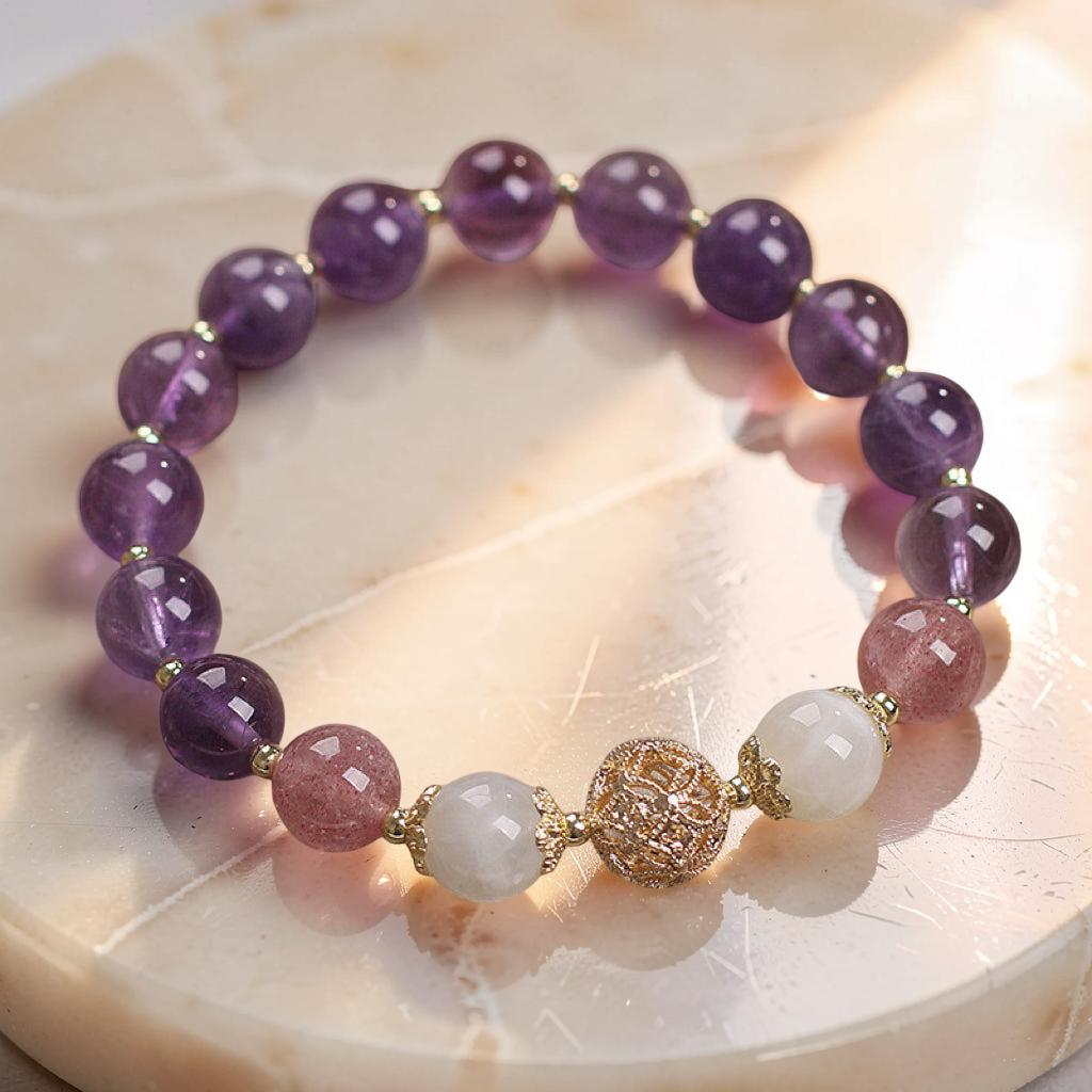 ATELIER-TIBET – Bracelet Améthyste et Quartz Fraise – Rêve Lilas