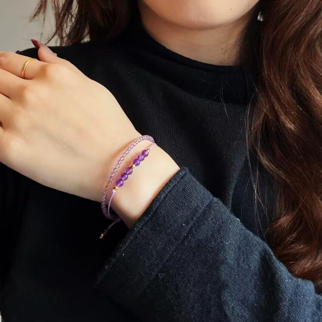 ATELIER-TIBET – Bracelet Améthyste – Frisson Mystère, Argent Plaqué Or 14K