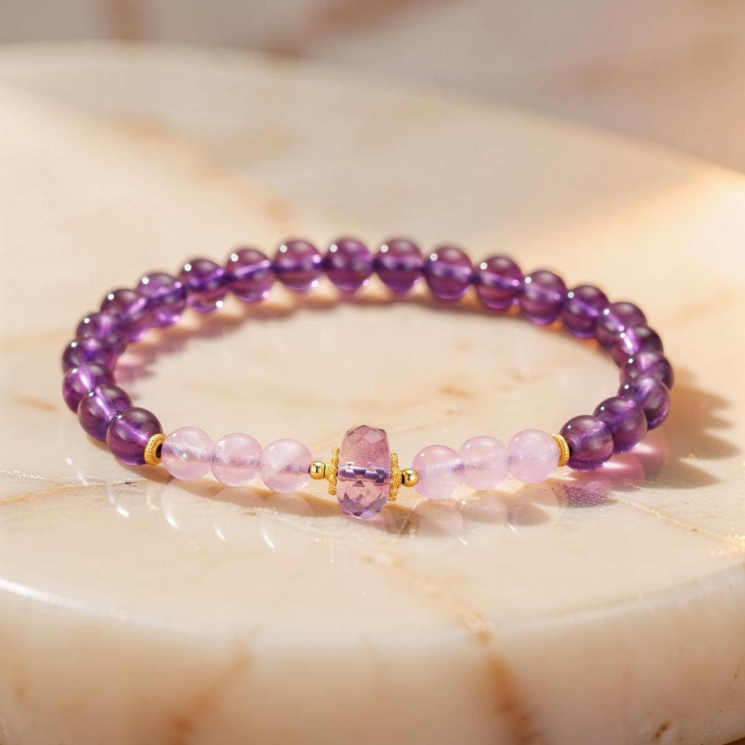 ATELIER-TIBET – Bracelet Améthyste – Harmonie Éclatante, Argent Plaqué Or