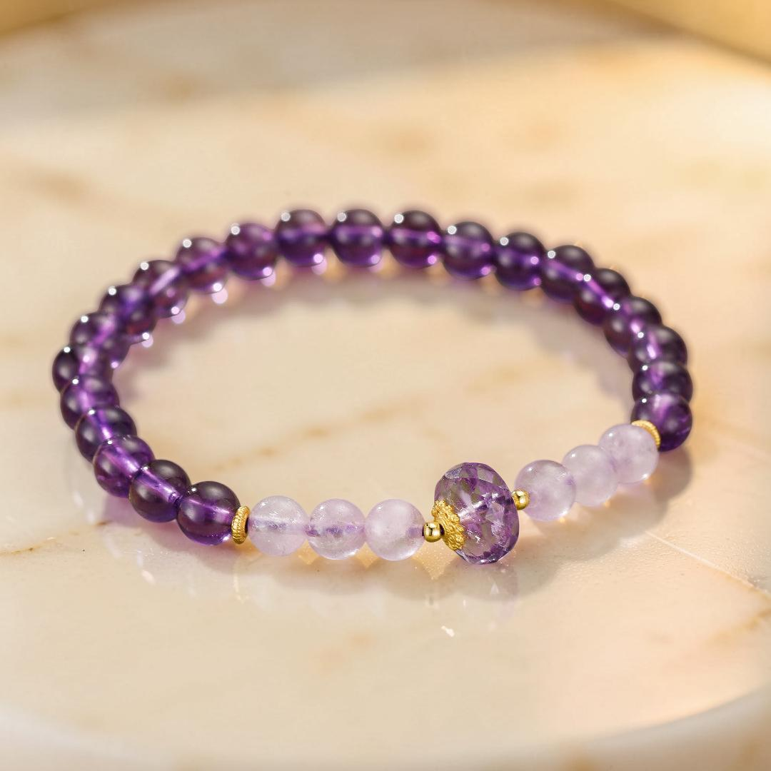 ATELIER-TIBET – Bracelet Améthyste – Harmonie Éclatante, Argent Plaqué Or