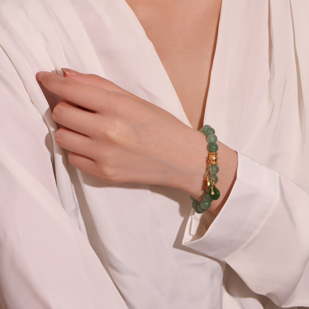 ATELIER-TIBET – Bracelet Aventurine – Éclat de Paix, Plaqué Or