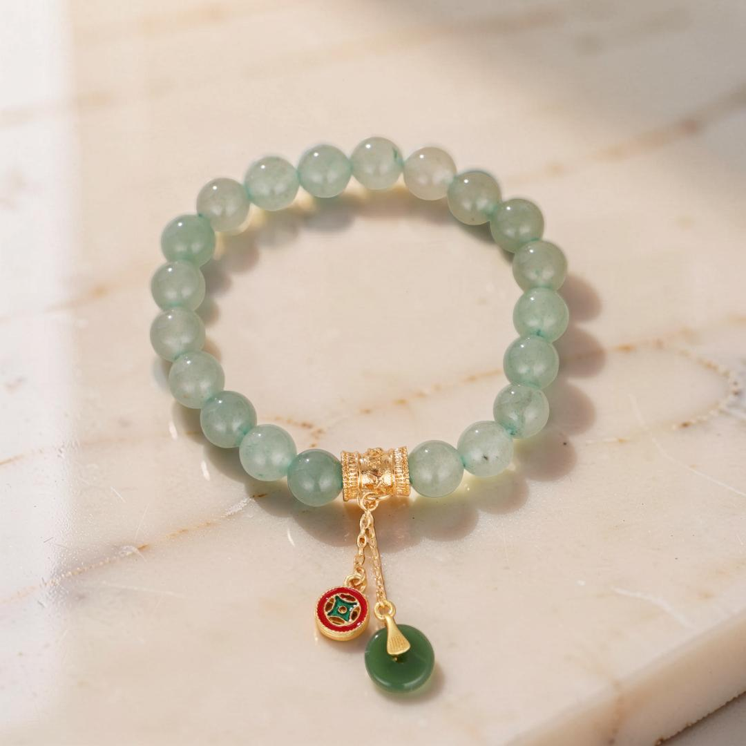 ATELIER-TIBET – Bracelet Aventurine – Éclat de Paix, Plaqué Or