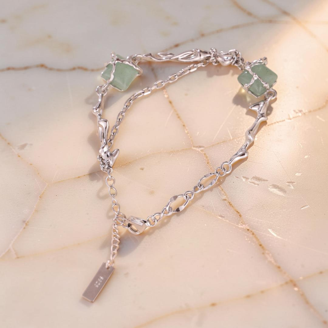 ATELIER-TIBET – Bracelet Aventurine – Fleur de Sérénité, Argent