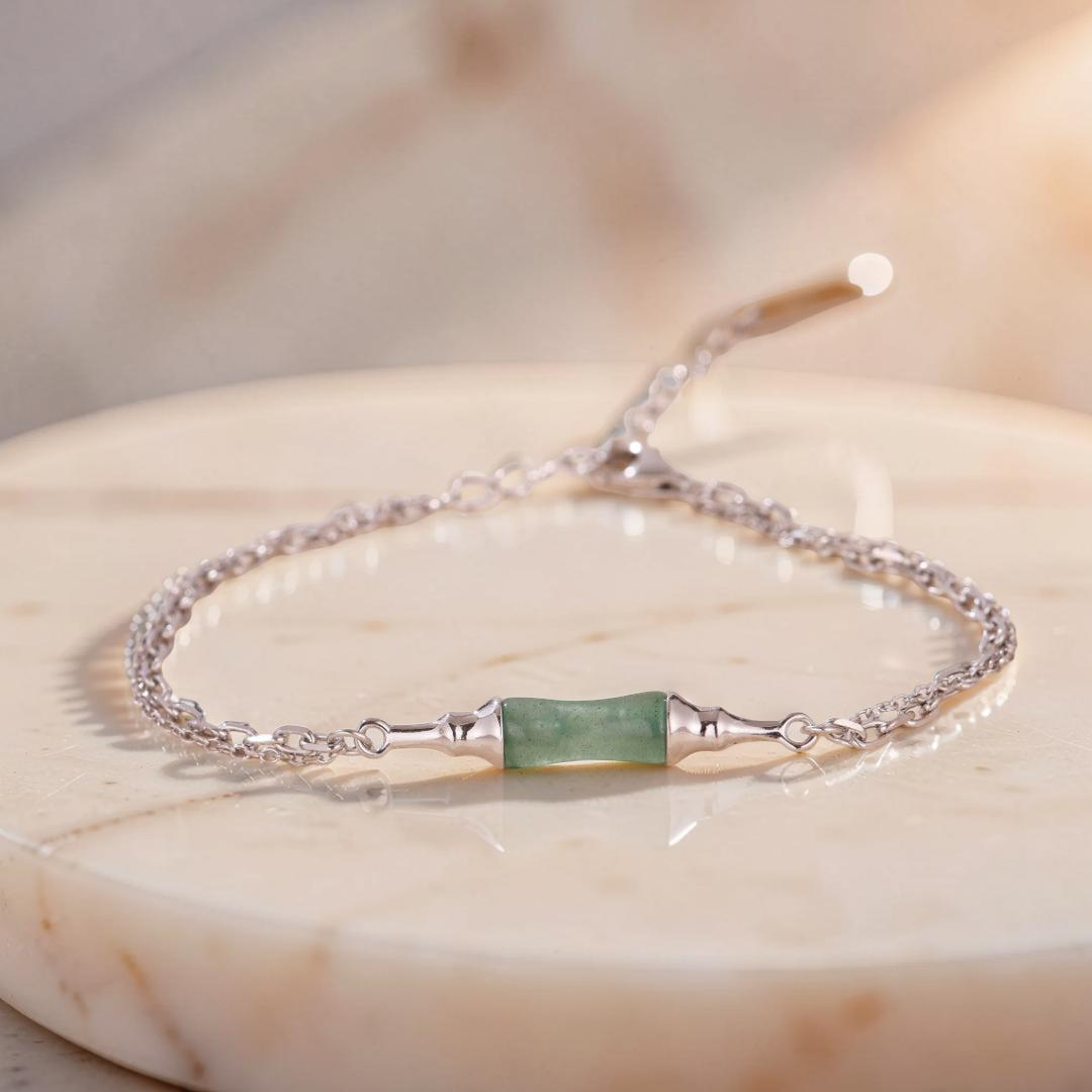 ATELIER-TIBET – Bracelet Bambou Aventurine – Douce Nature, Argent