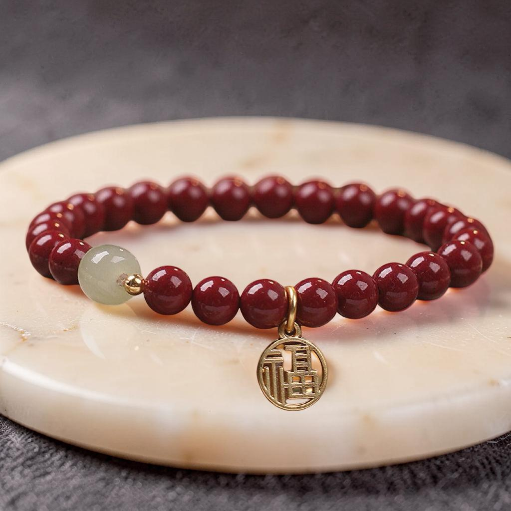 ATELIER-TIBET – Bracelet Cinabre et Jade – Force Flamboyante