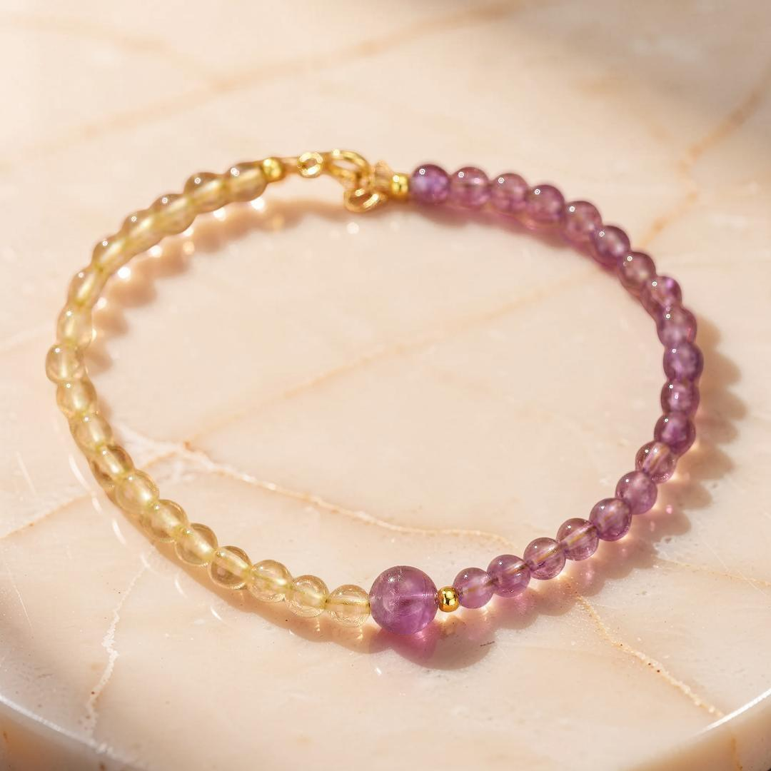 ATELIER-TIBET – Bracelet Citrine et Améthyste – Équilibre Solaire et Mystique