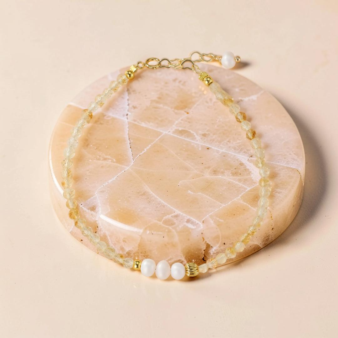 ATELIER-TIBET – Bracelet Citrine et Perle – Douceur Dorée