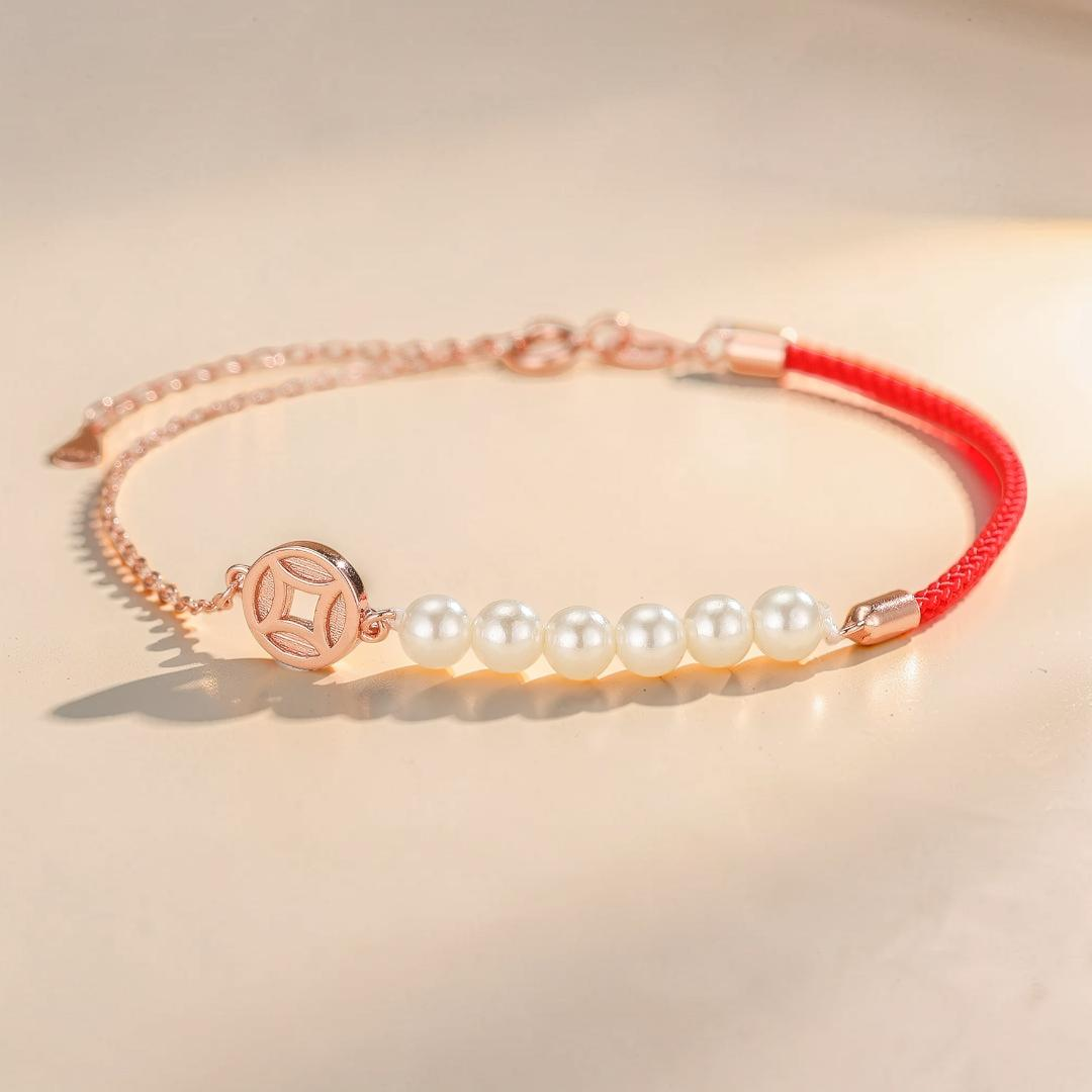 ATELIER-TIBET – Bracelet Cordon Rouge et Nacre – Abondance, Argent