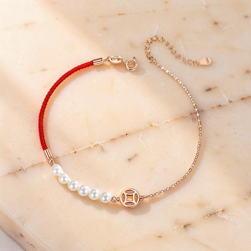 ATELIER-TIBET – Bracelet Cordon Rouge et Nacre – Abondance, Argent