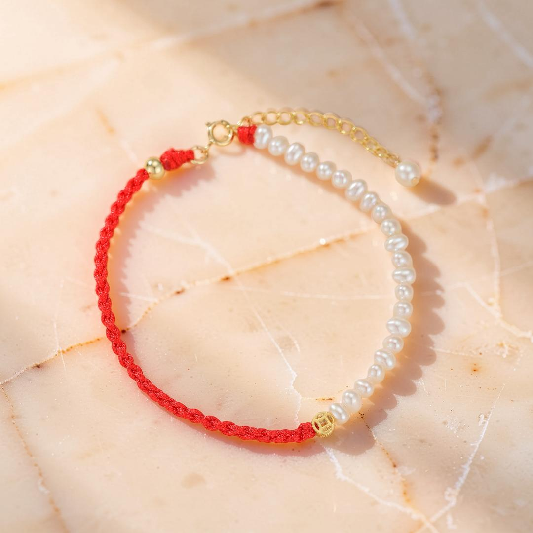 ATELIER-TIBET – Bracelet Cordon Rouge et Perles – Harmonie d'Abondance, Argent 925