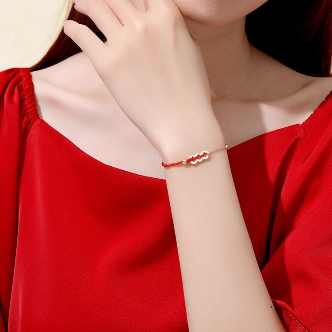 ATELIER-TIBET – Bracelet Cordon Rouge – Monnaies Porte-Bonheur, Argent Plaqué Or 18K