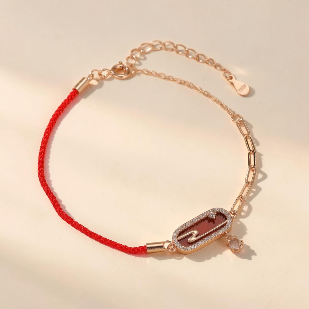 ATELIER-TIBET – Bracelet Cordon Rouge – Nuage Lunaire, Argent Plaqué Or