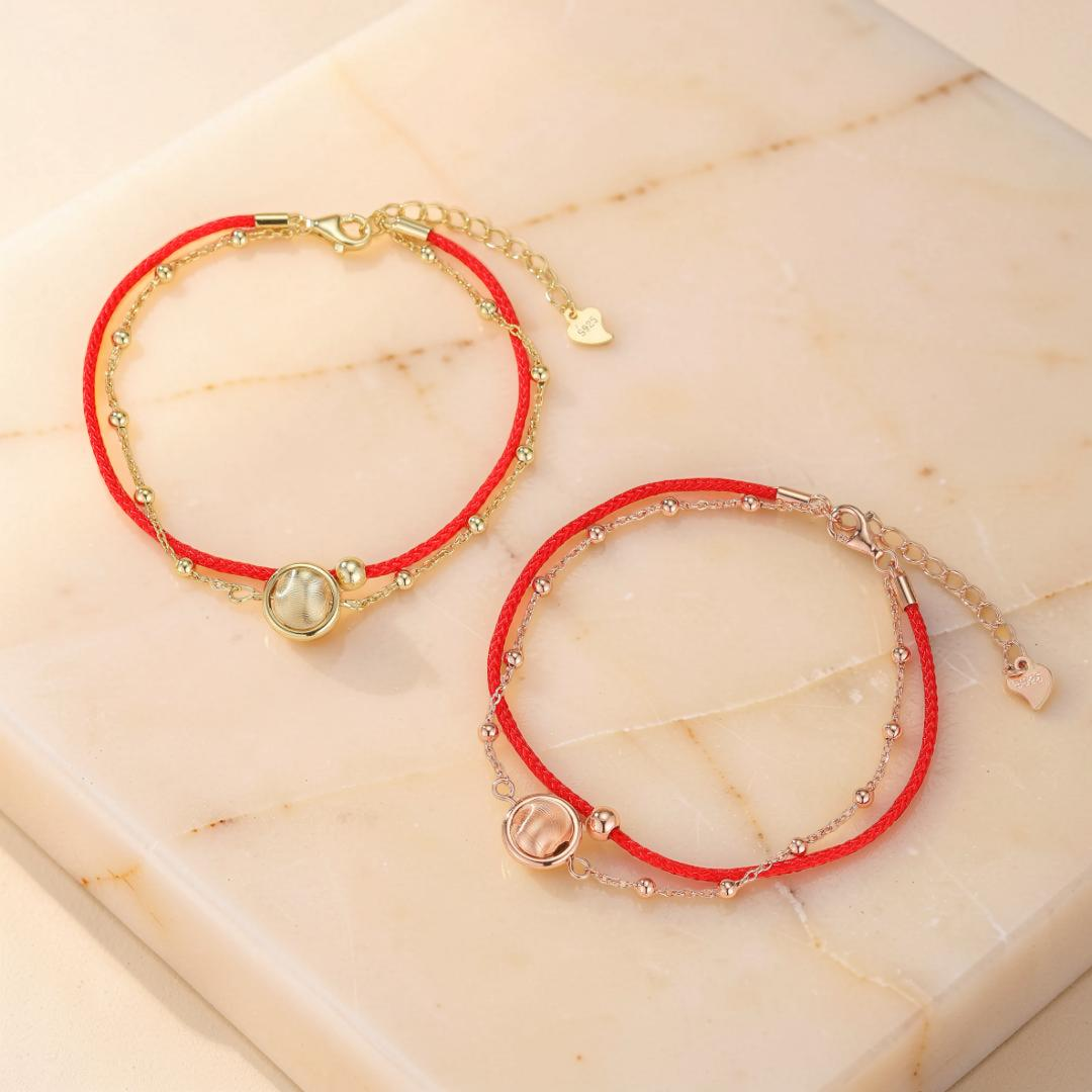 ATELIER-TIBET – Bracelet Cordon Rouge – Roue de la Chance, Argent Plaqué Or