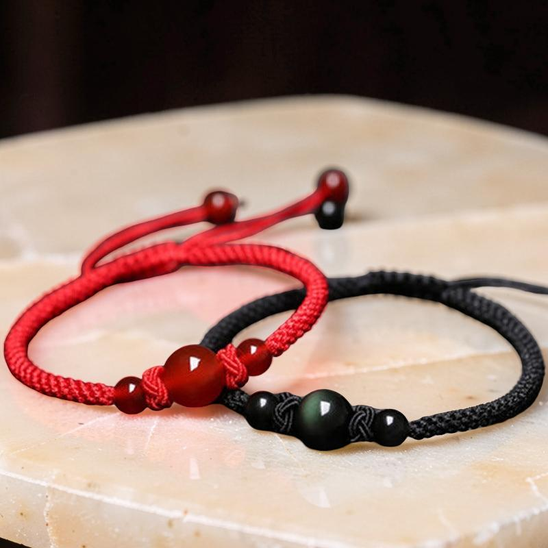 ATELIER-TIBET – Bracelet Agate et Obsidienne - Harmonie, Fil Tibétain
