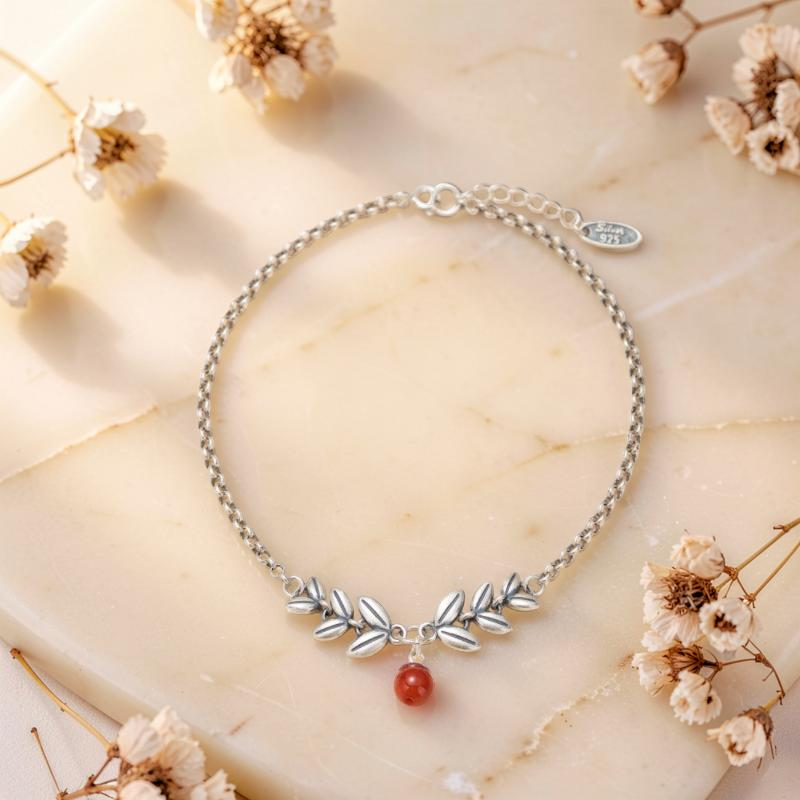 ATELIER-TIBET – Bracelet de Cheville Agate – Séduction Fleurie, Argent