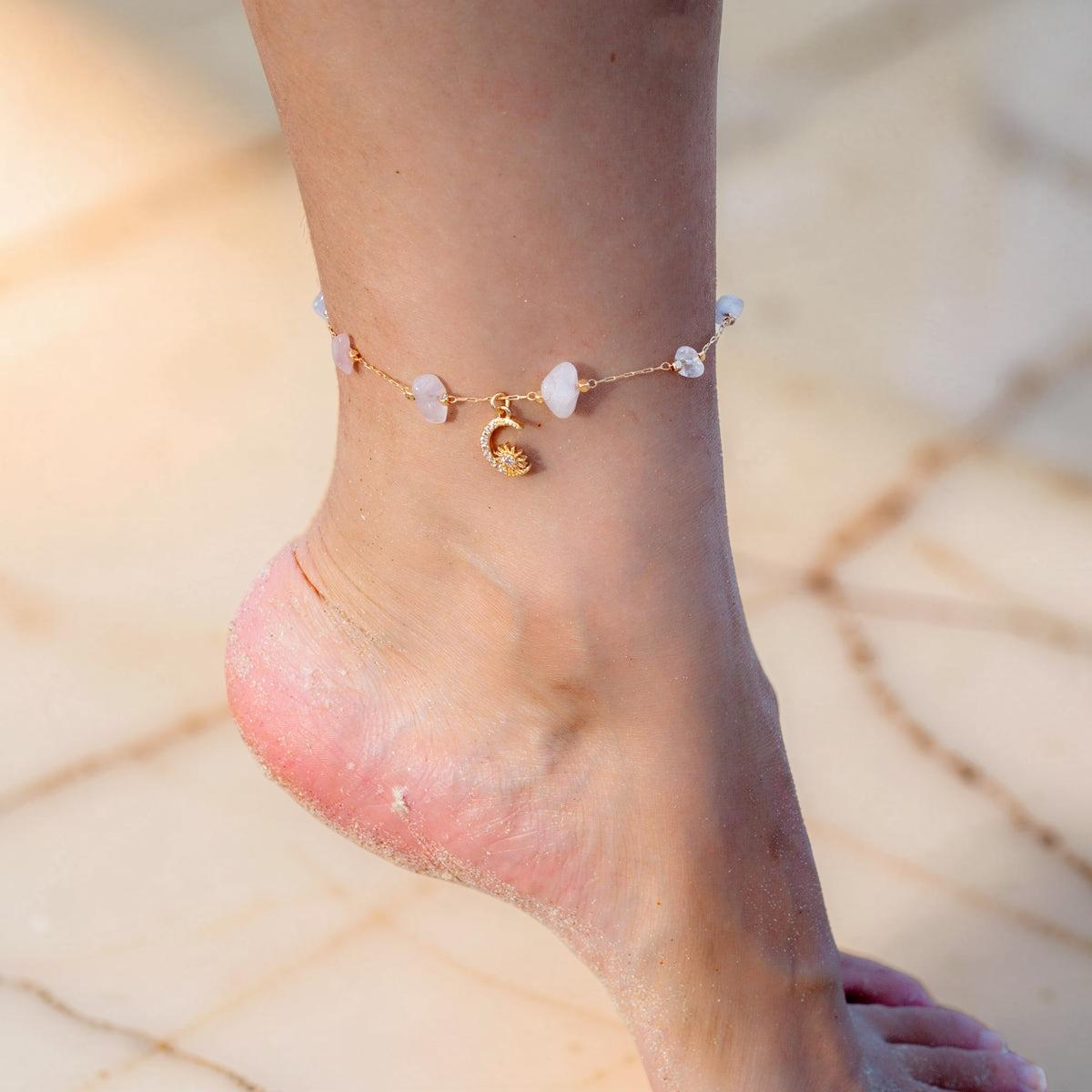 ATELIER-TIBET – Bracelet de Cheville Aventurine et Quartz Rose – Danse Étoilée