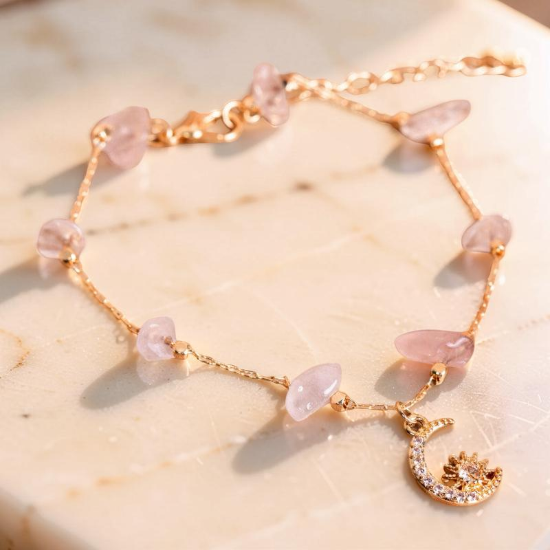 ATELIER-TIBET – Bracelet de Cheville Aventurine et Quartz Rose – Danse Étoilée