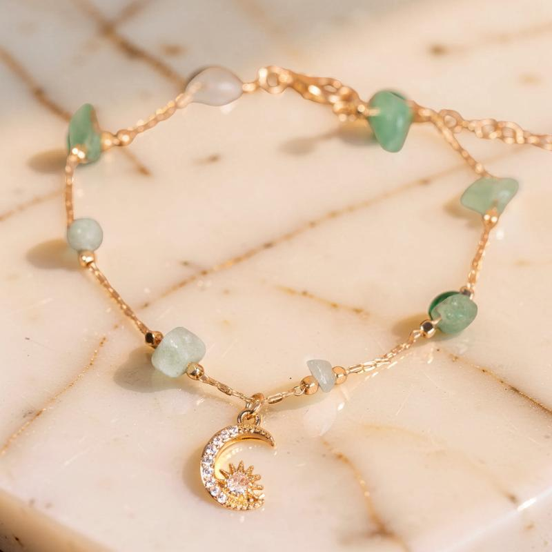 ATELIER-TIBET – Bracelet de Cheville Aventurine et Quartz Rose – Danse Étoilée