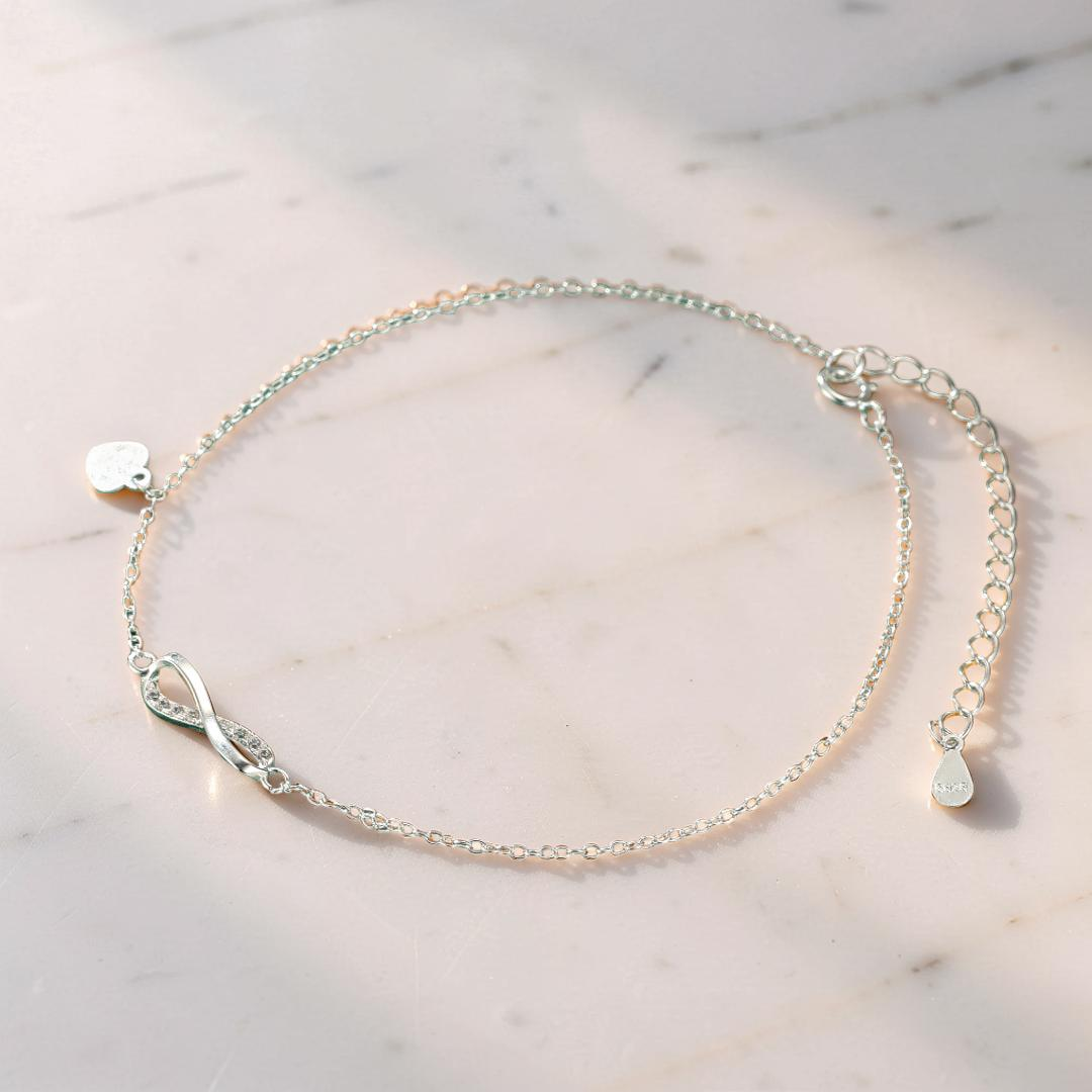 ATELIER-TIBET – Bracelet de Cheville Infini – Brillance Éternelle, Argent 925