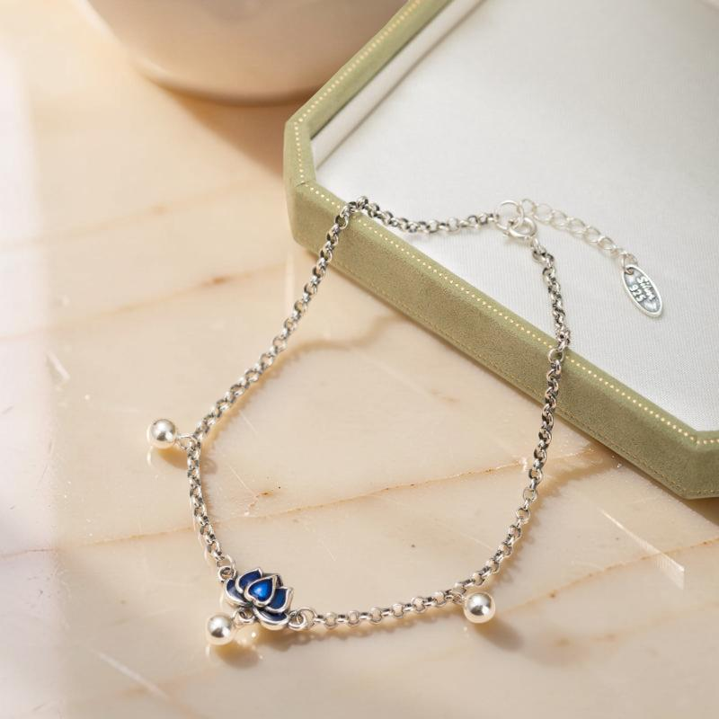 ATELIER-TIBET – Bracelet de Cheville Lotus – Clochette, Argent