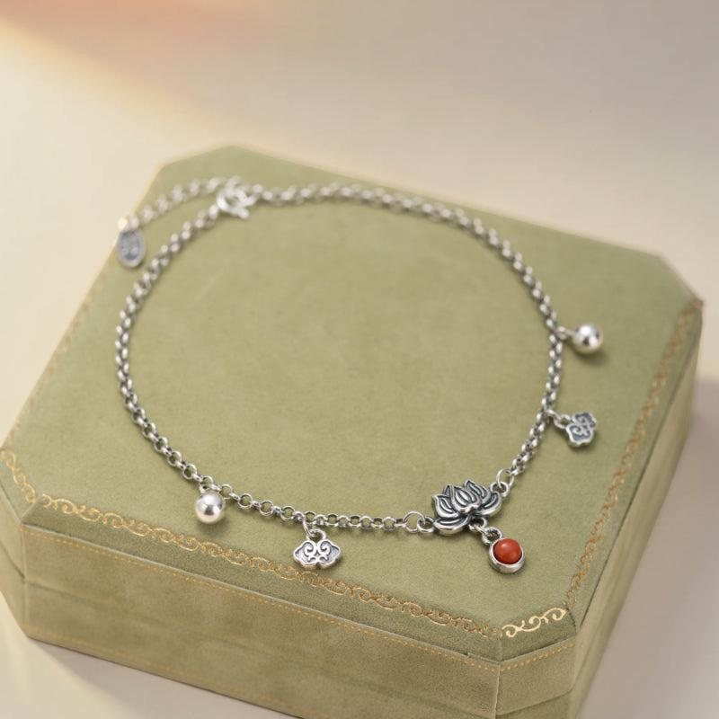 ATELIER-TIBET – Bracelet de Cheville Lotus en Agate – Mer Enchantée, Argent