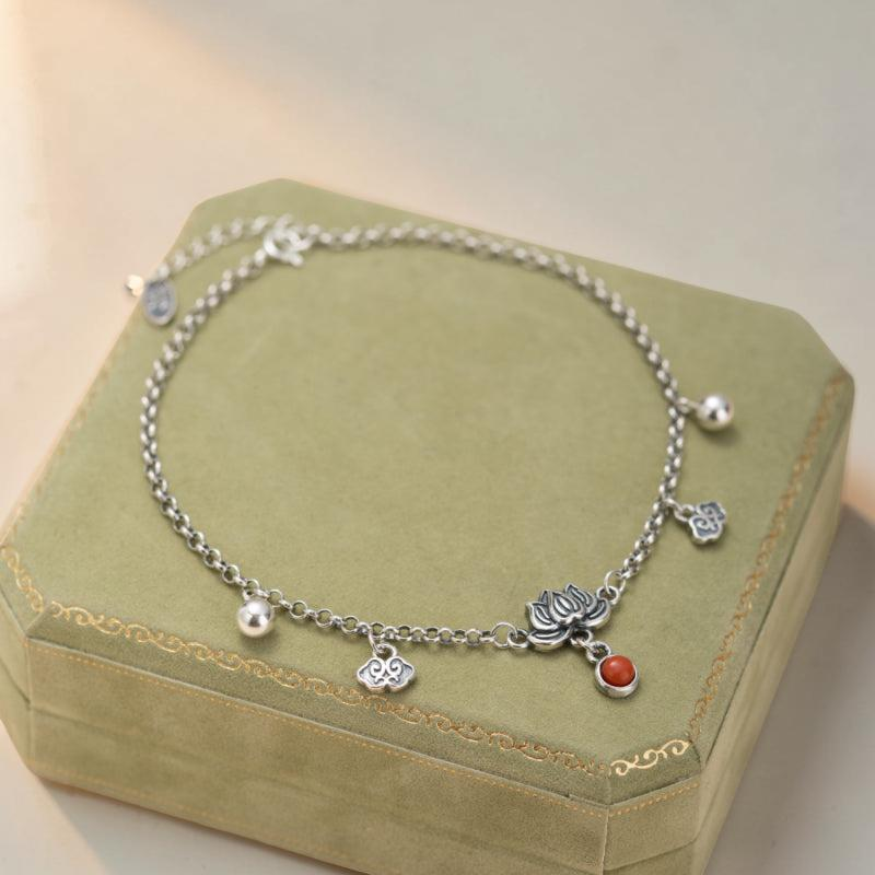 ATELIER-TIBET – Bracelet de Cheville Lotus en Agate – Mer Enchantée, Argent
