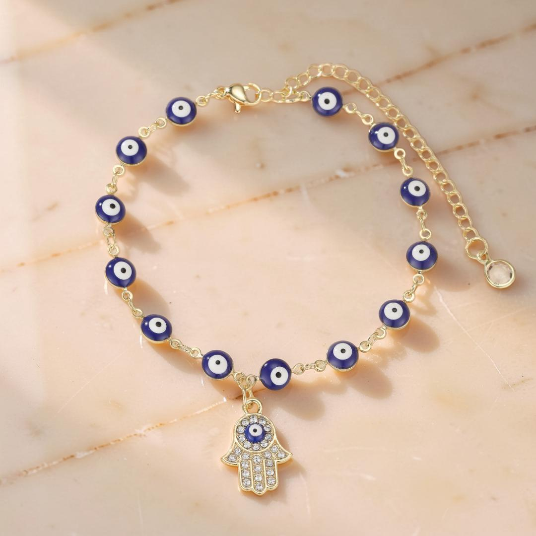 ATELIER-TIBET – Bracelet de Cheville Mauvais Œil et Khamsa – Protégée