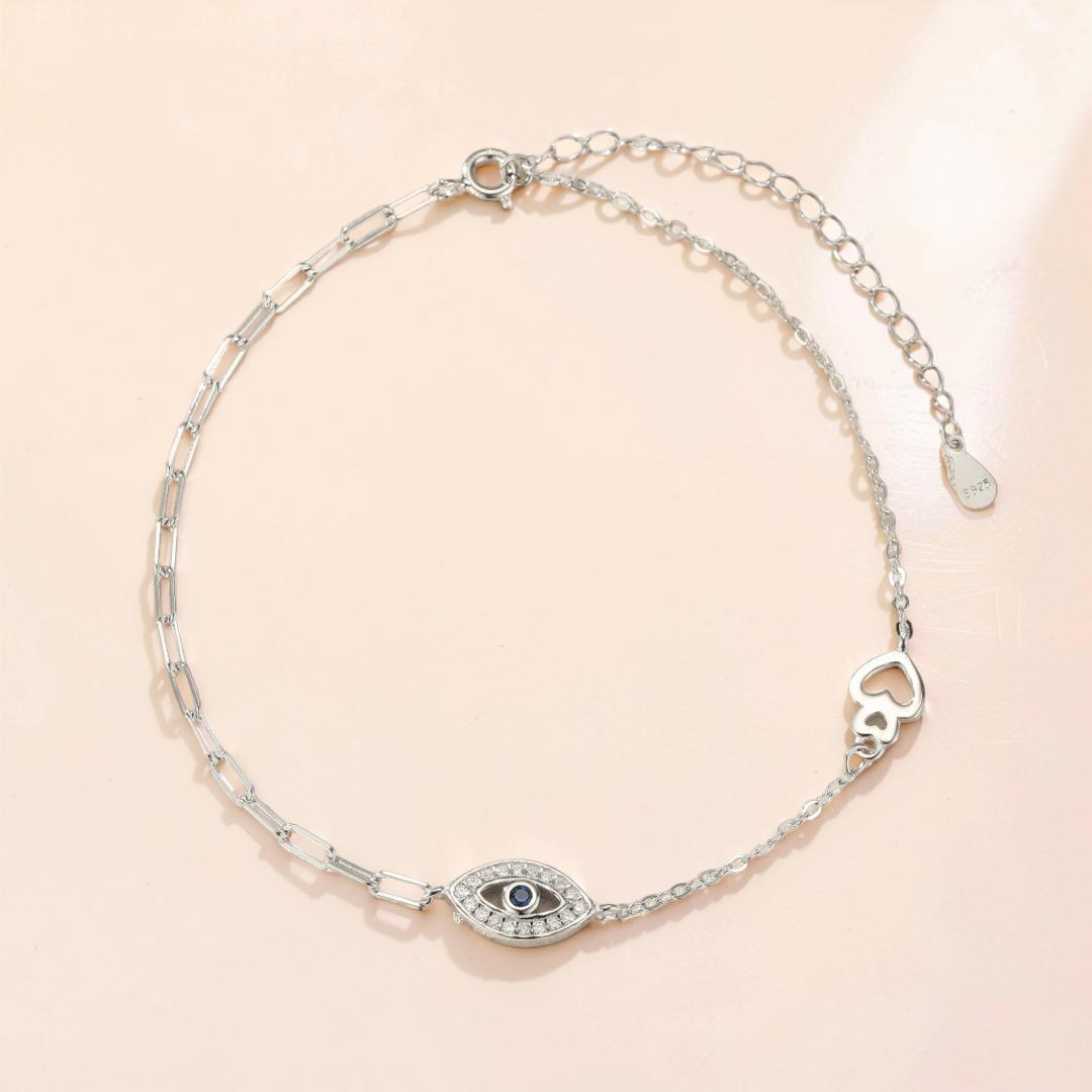 ATELIER-TIBET – Bracelet de Cheville Mauvais Œil – Protection Éclatante, Argent 925