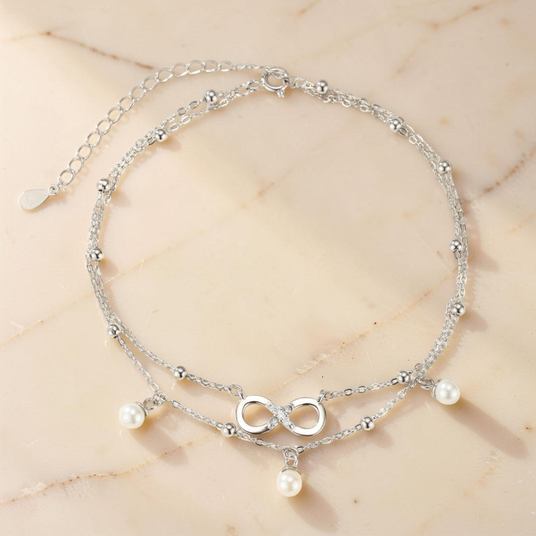 ATELIER-TIBET – Bracelet de Cheville Perle – Éternité Lumineuse, Argent 925