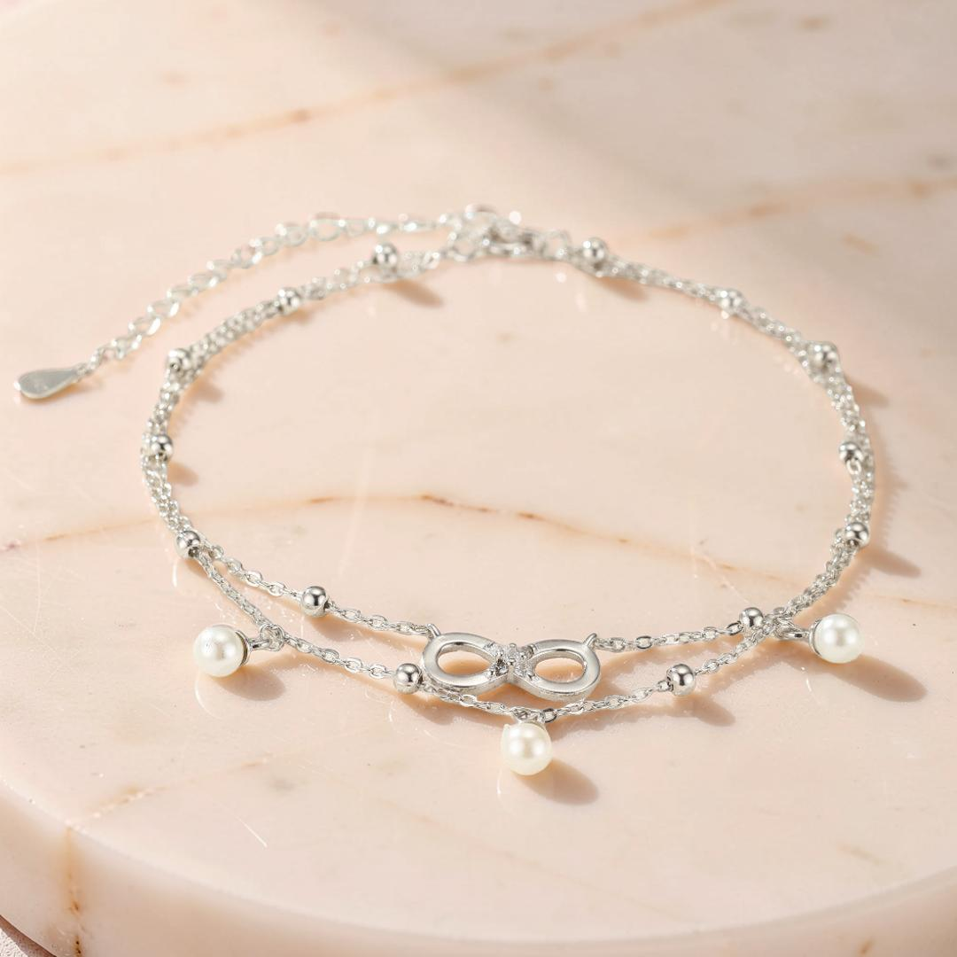 ATELIER-TIBET – Bracelet de Cheville Perle – Éternité Lumineuse, Argent 925