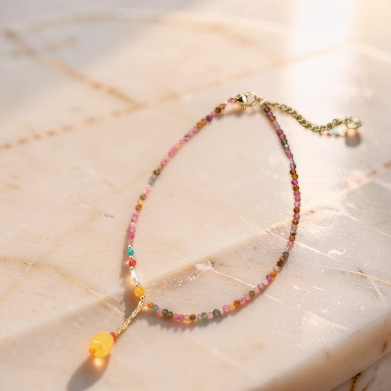ATELIER-TIBET – Bracelet de Cheville Tourmaline – Joie Vibrante, Plaqué Or