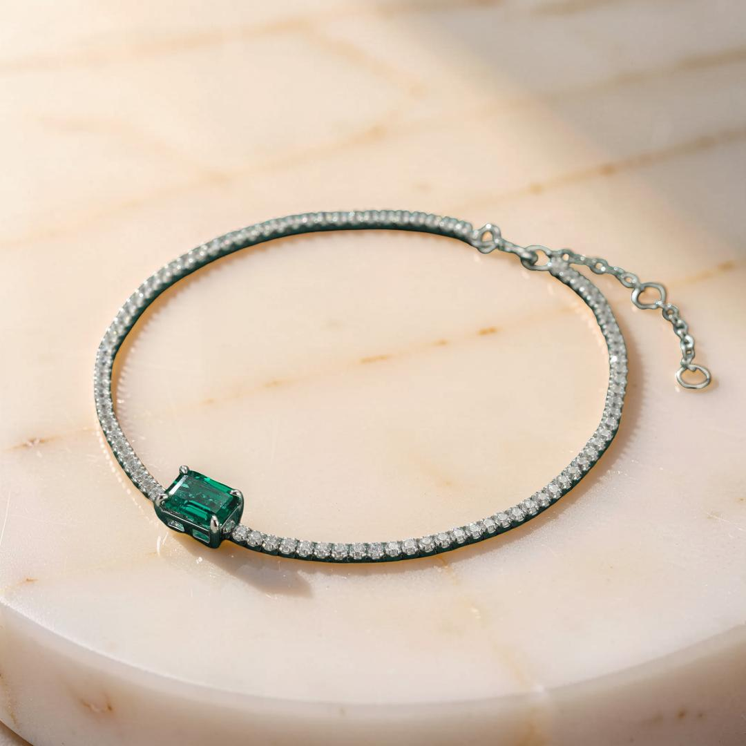 ATELIER-TIBET – Bracelet Émeraude – Harmonie Précieuse, Argent 925