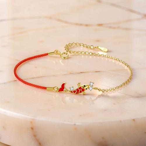 ATELIER-TIBET – Bracelet Fil Rouge avec Carpe Koï – Chance, Argent 925