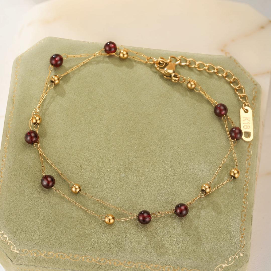 ATELIER-TIBET – Bracelet Grenat – Cœur de Passion, Plaqué Or 18K