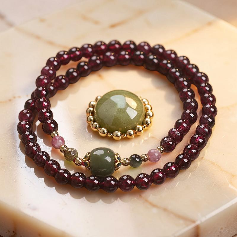 ATELIER-TIBET – Bracelet Grenat et Jade – Passion et Énergie