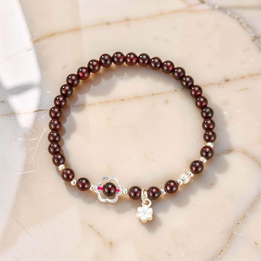 ATELIER-TIBET – Bracelet Grenat – Fleur d’Harmonie, Argent