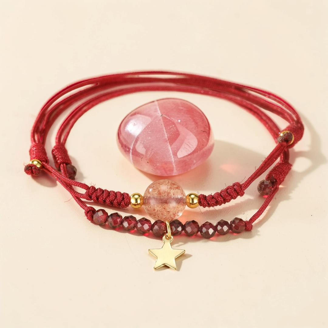 ATELIER-TIBET – Bracelet Grenat et Quartz Fraise – Harmonie du Destin