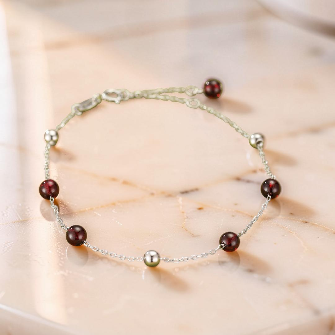 ATELIER-TIBET – Bracelet Grenat – Perles Célestes, Argent