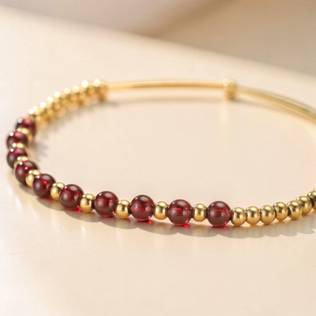 ATELIER-TIBET – Bracelet Grenat – Rayonnement Solaire, Plaqué Or 18K