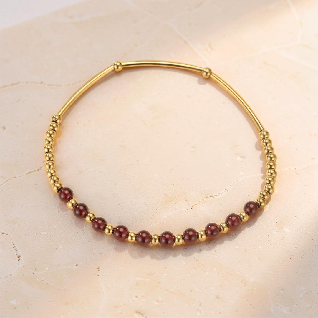 ATELIER-TIBET – Bracelet Grenat – Rayonnement Solaire, Plaqué Or 18K
