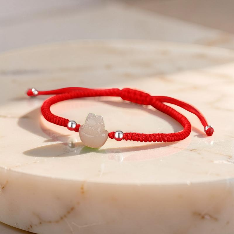 ATELIER-TIBET – Bracelet Jade – Bébé Dragon, Fil Rouge